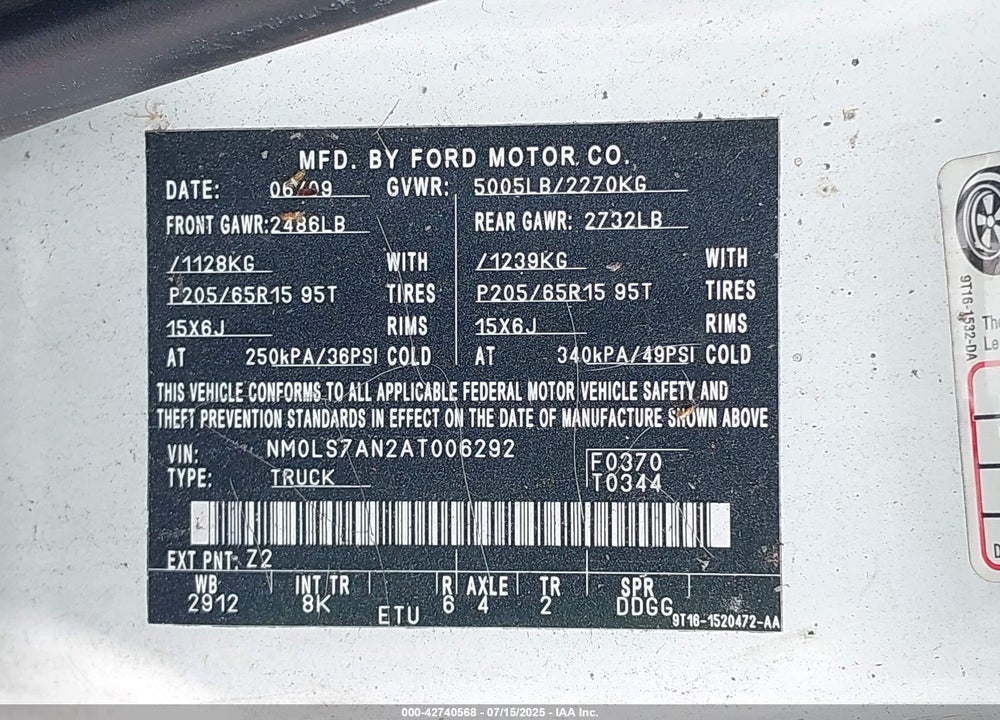 2010 FORD TRANSIT CONNECT XL VIN: NM0LS7AN2AT006292