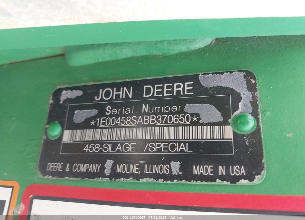 2011 JOHN DEERE OTHER VIN: 1E00458SABB370650