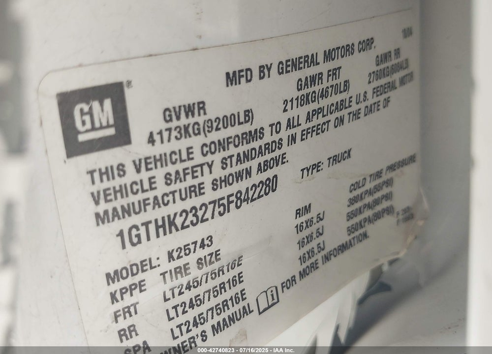 2005 GMC SIERRA 2500HD SLE VIN: 1GTHK23275F842280
