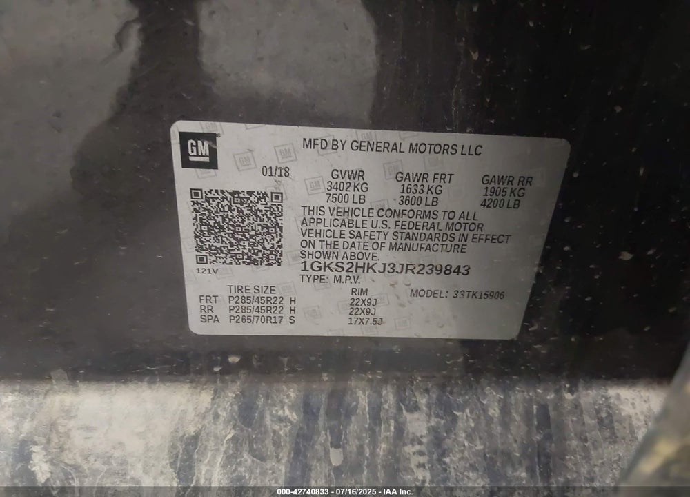 2018 GMC YUKON XL VIN: 1GKS2HKJ3JR239843