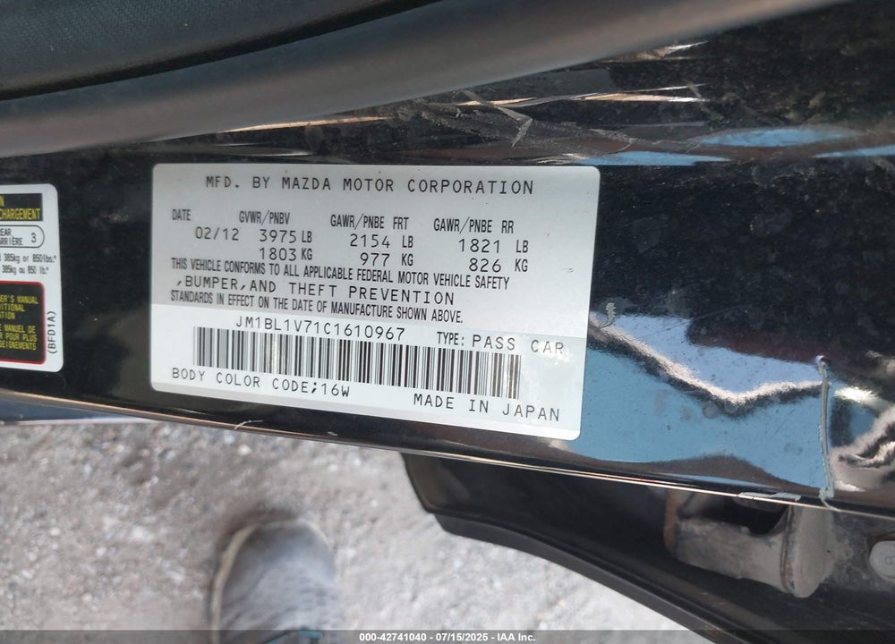 2012 MAZDA 3 I TOURING VIN: JM1BL1V71C1610967