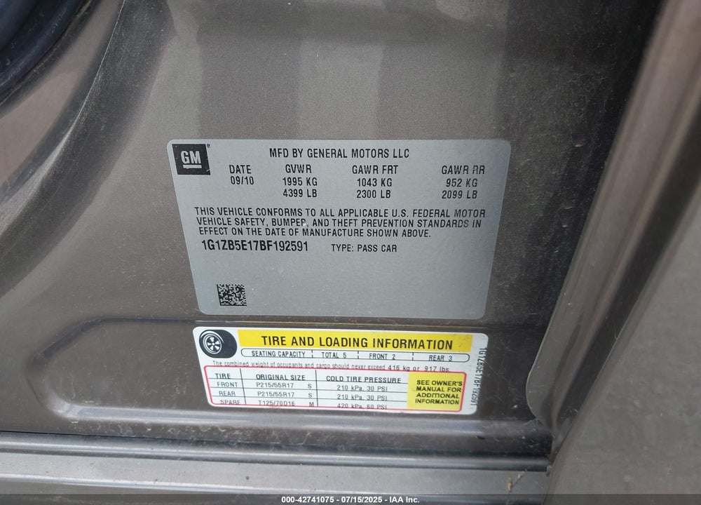 2011 CHEVROLET MALIBU LS VIN: 1G1ZB5E17BF192591