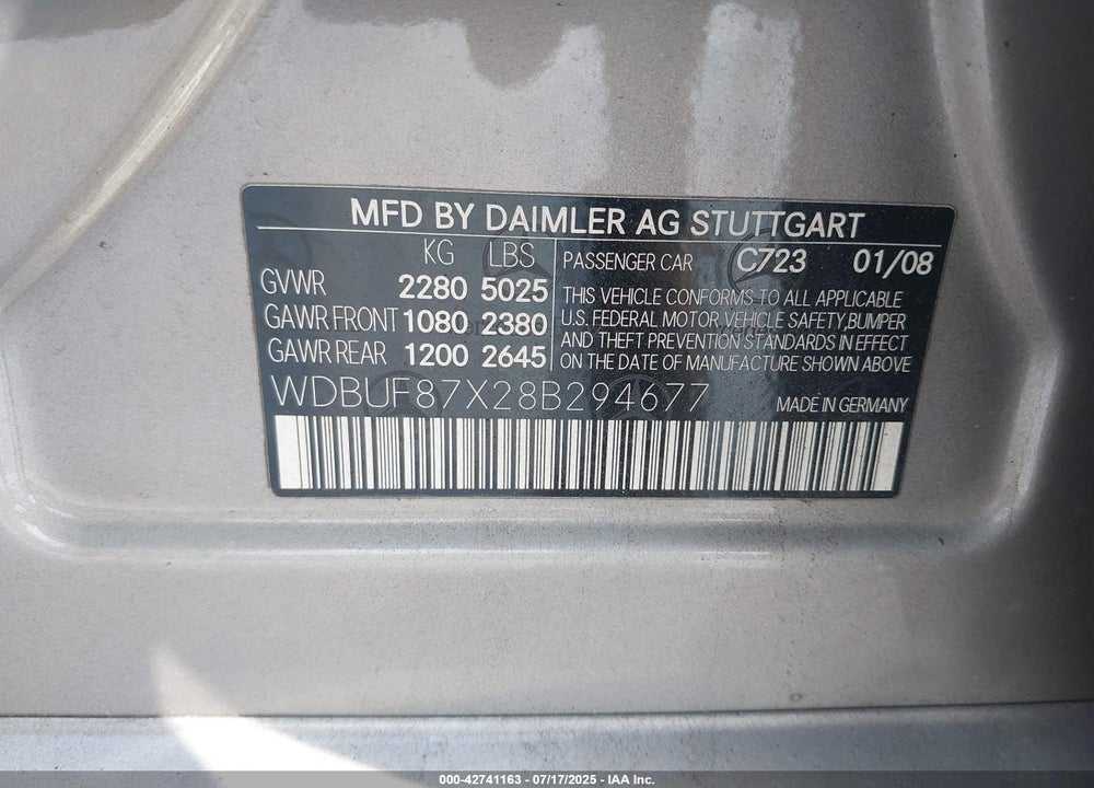 2008 MERCEDES-BENZ E 350 4MATIC VIN: WDBUF87X28B294677
