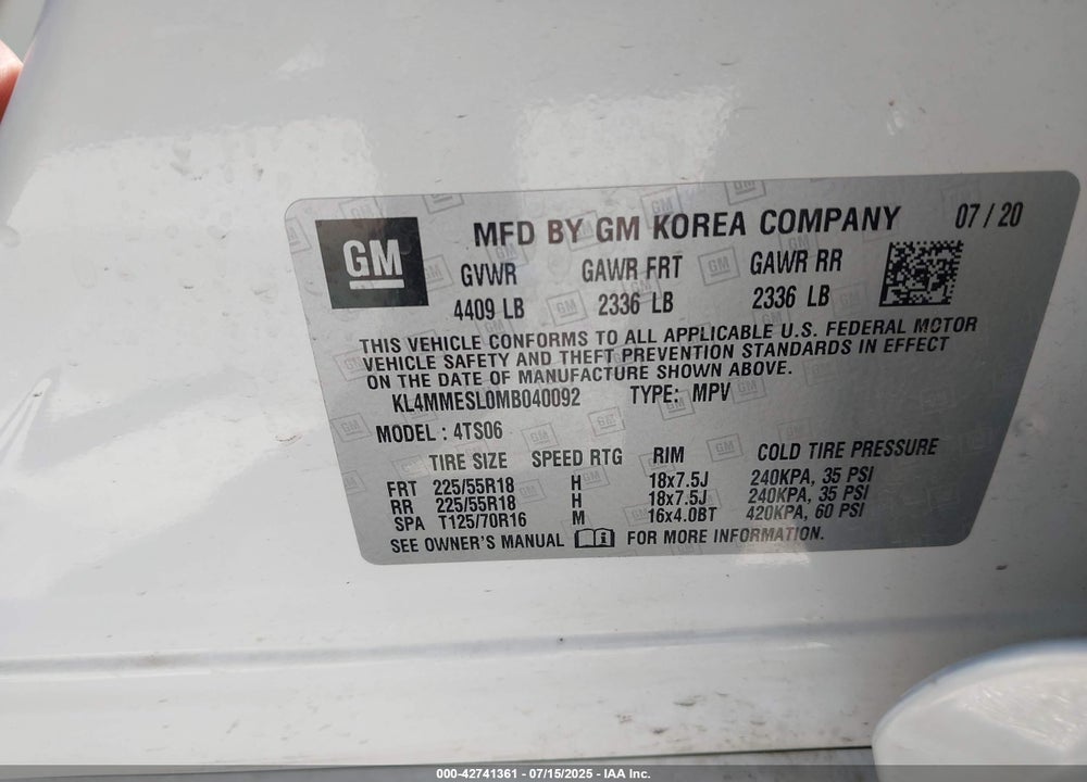 2021 BUICK ENCORE GX VIN: KL4MMESL0MB040092