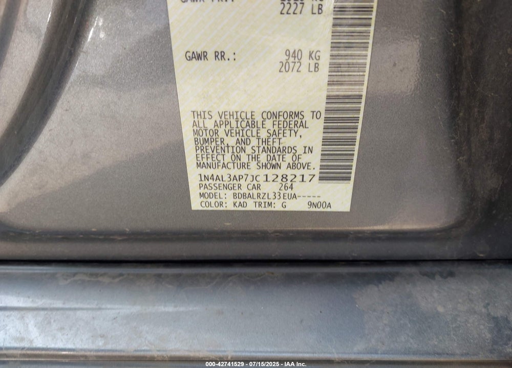 2018 NISSAN ALTIMA VIN: 1N4AL3AP7JC128217