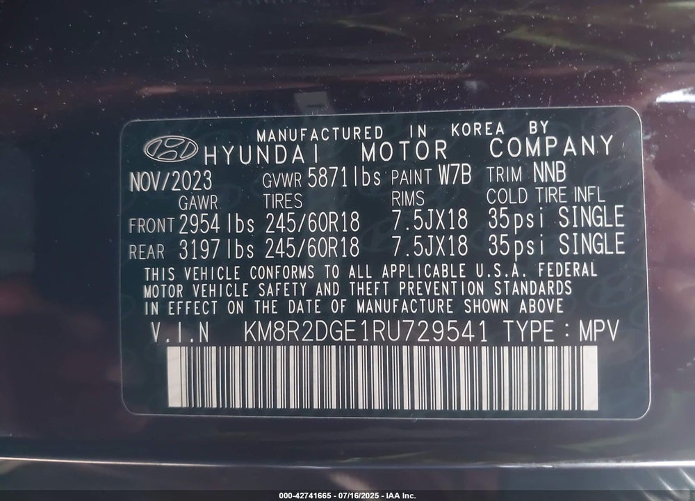 2024 HYUNDAI PALISADE VIN: KM8R2DGE1RU729541