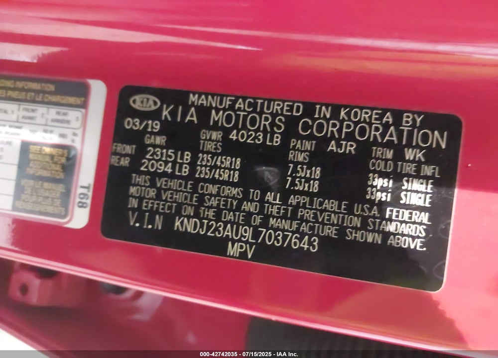 2020 KIA SOUL VIN: KNDJ23AU9L7037643