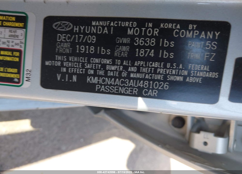 2010 HYUNDAI ACCENT VIN: KMHCN4AC3AU481026
