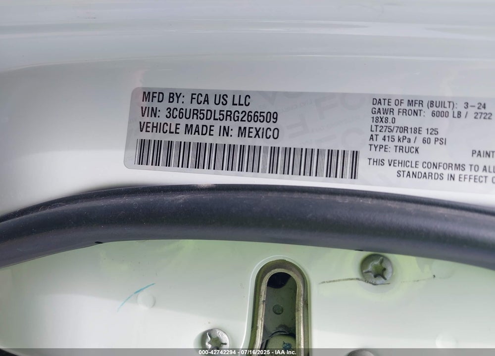 2024 RAM 2500 VIN: 3C6UR5DL5RG266509