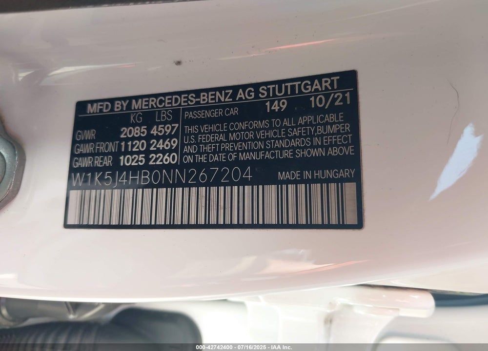 2022 MERCEDES-BENZ CLA-CLASS VIN: W1K5J4HB0NN267204