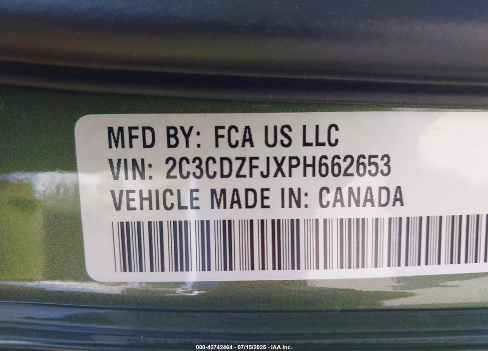2023 DODGE CHALLENGER VIN: 2C3CDZFJXPH662653