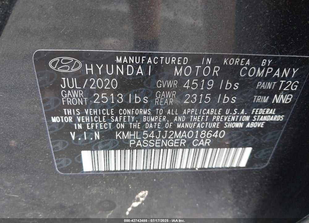 2021 HYUNDAI SONATA LIMITED VIN: KMHL54JJ2MA018640