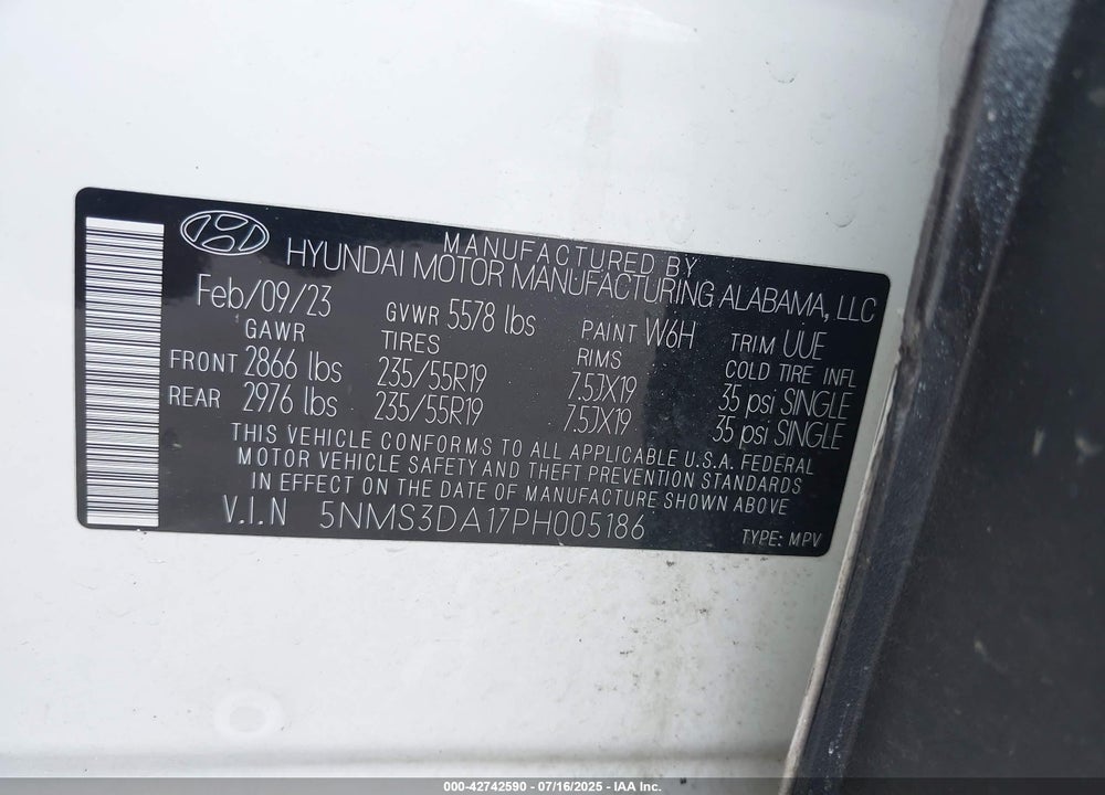 2023 HYUNDAI SANTA FE HYBRID VIN: 5NMS3DA17PH005186