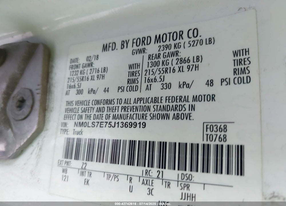 2018 FORD TRANSIT CONNECT XL VIN: NM0LS7E75J1369919