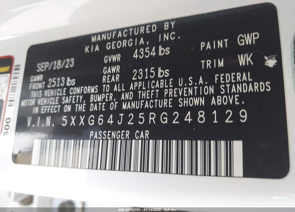 2024 KIA K5 VIN: 5XXG64J25RG248129