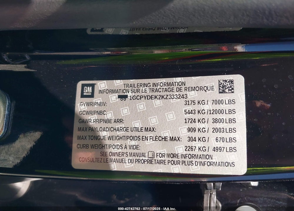 2019 CHEVROLET SILVERADO 1500 LT VIN: 1GCPYDEK2KZ333243