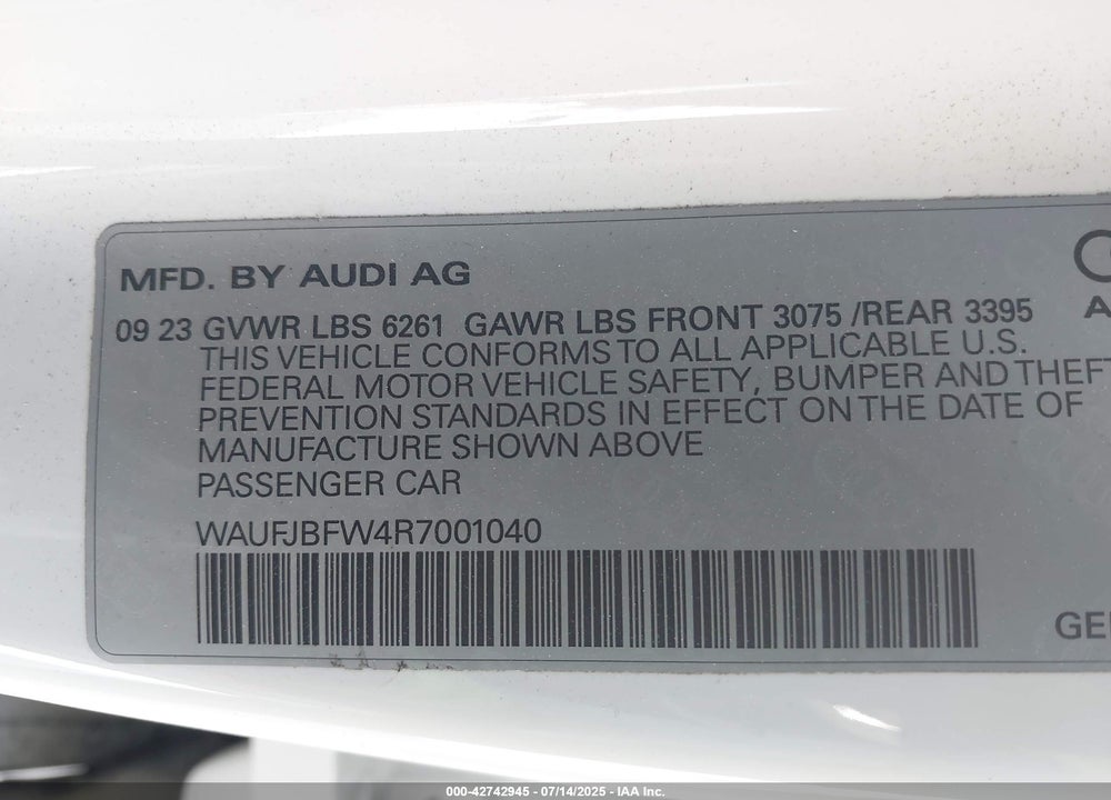 2024 AUDI E-TRON GT PREMIUM PLUS QUATTRO VIN: WAUFJBFW4R7001040