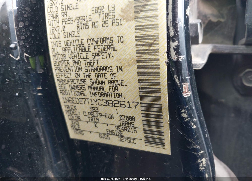 2000 NISSAN FRONTIER SE-V6/XE-V6 VIN: 1N6ED27T1YC382617
