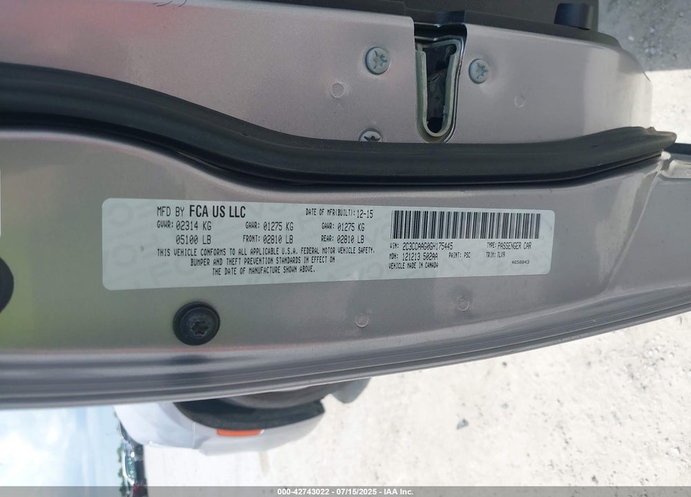 2016 CHRYSLER 300 VIN: 2C3CCAAG0GH175445