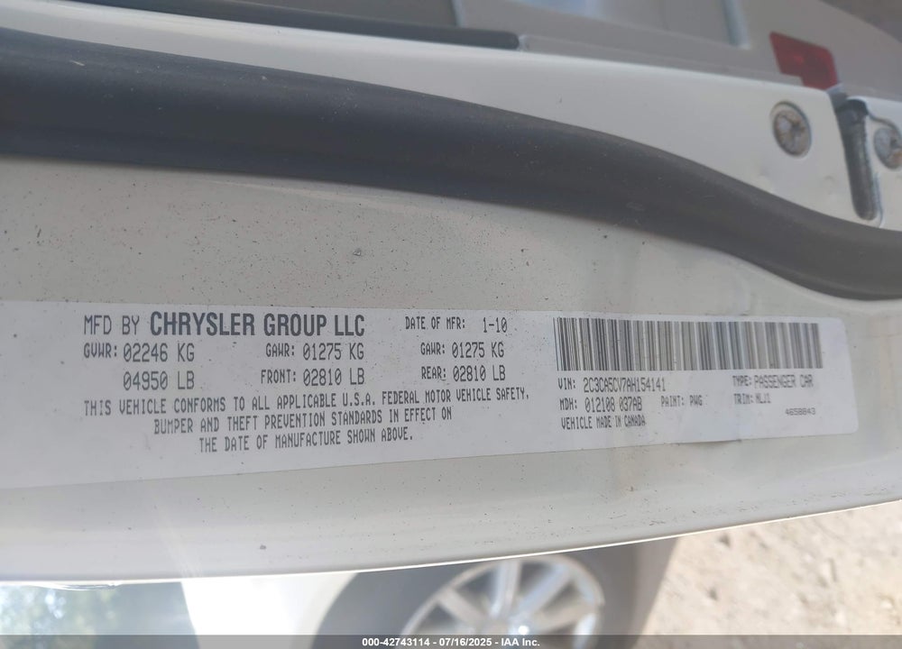 2010 CHRYSLER 300 VIN: 2C3CA5CV7AH154141