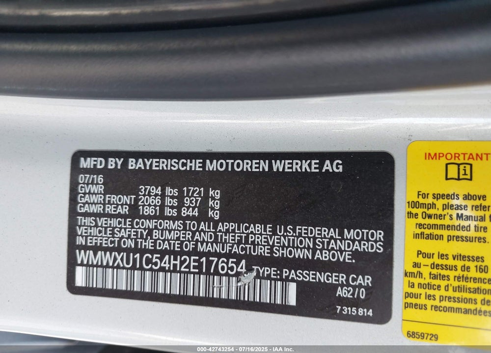 2017 MINI HARDTOP COOPER VIN: WMWXU1C54H2E17654