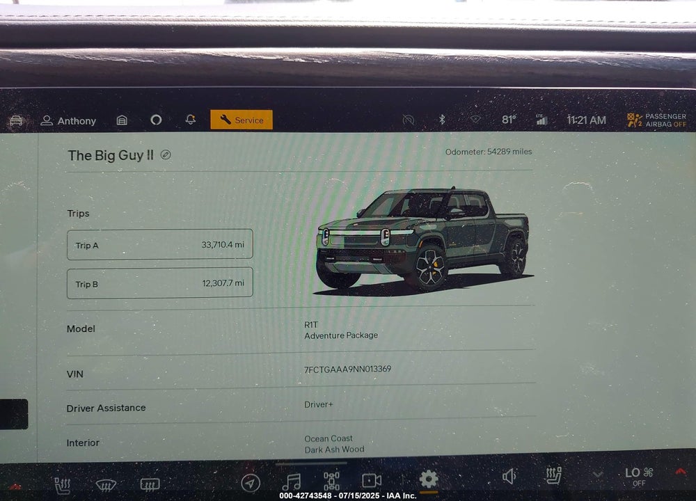 2022 RIVIAN R1T ADVENTURE VIN: 7FCTGAAA9NN013369