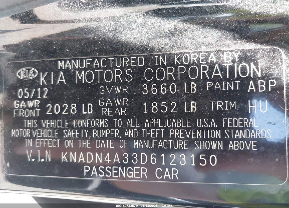 2013 KIA RIO VIN: KNADN4A33D6123150