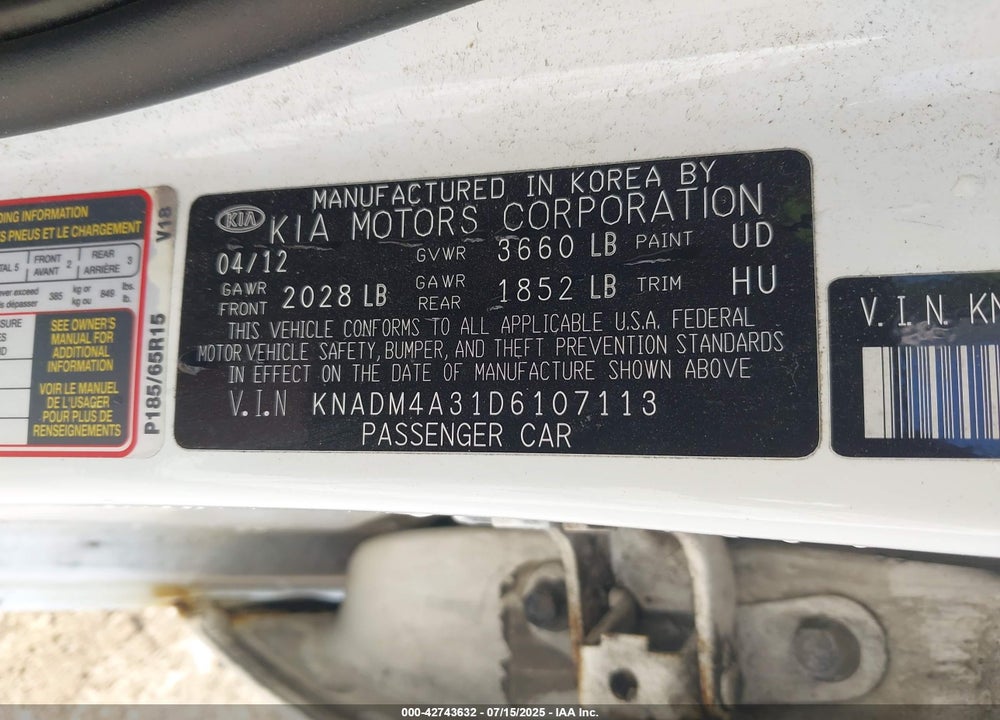 2013 KIA RIO VIN: KNADM4A31D6107113
