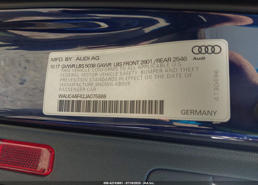 2018 AUDI S4 VIN: WAUC4AF42JA075888