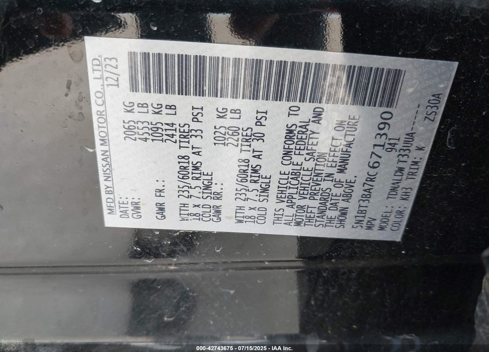 2024 NISSAN ROGUE VIN: 5N1BT3BA7RC671390