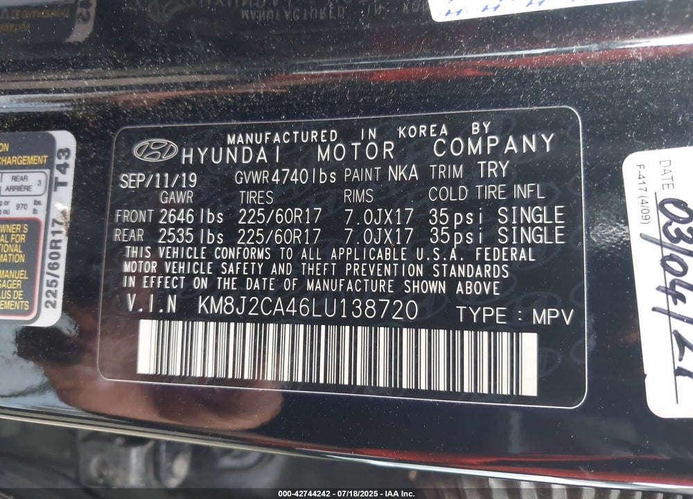 2020 HYUNDAI TUCSON VIN: KM8J2CA46LU138720