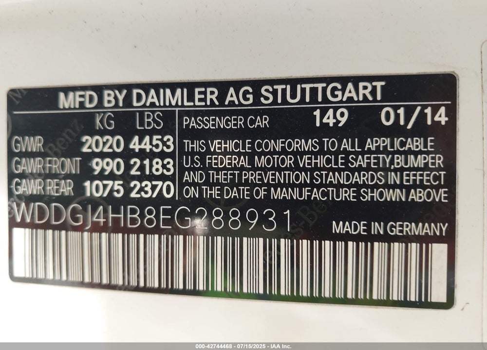 2014 MERCEDES-BENZ C CLASS VIN: WDDGJ4HB8EG288931