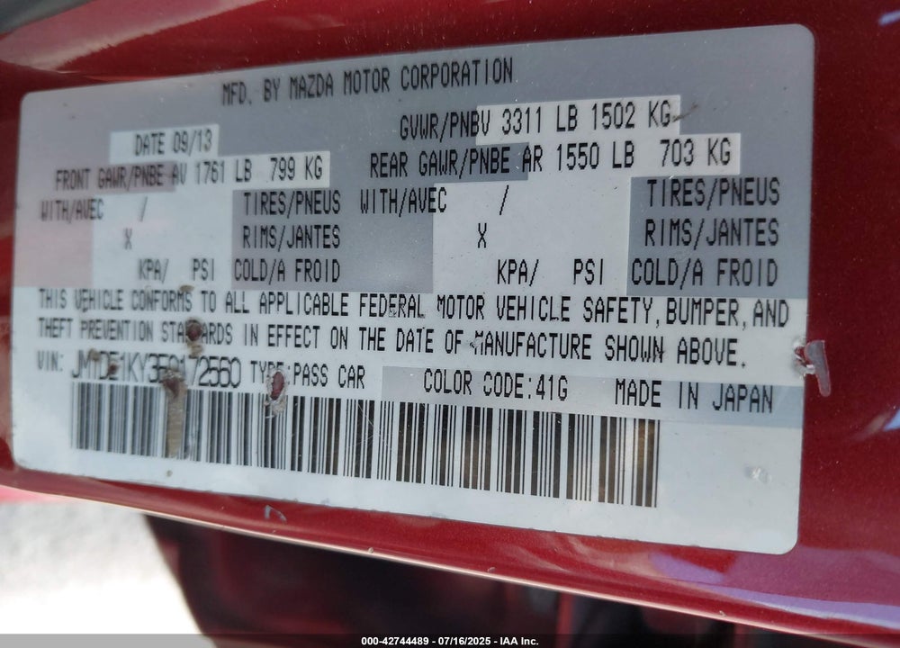 2014 MAZDA 2 VIN: JM1DE1KY3E0172560