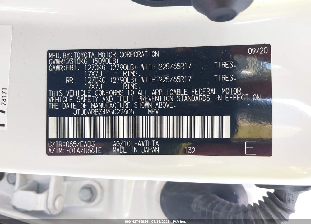 2021 LEXUS NX 300 VIN: JTJDARBZ4M5022605