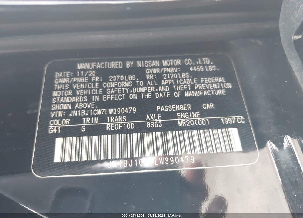 2020 NISSAN ROGUE SPORT VIN: JN1BJ1CW7LW390479
