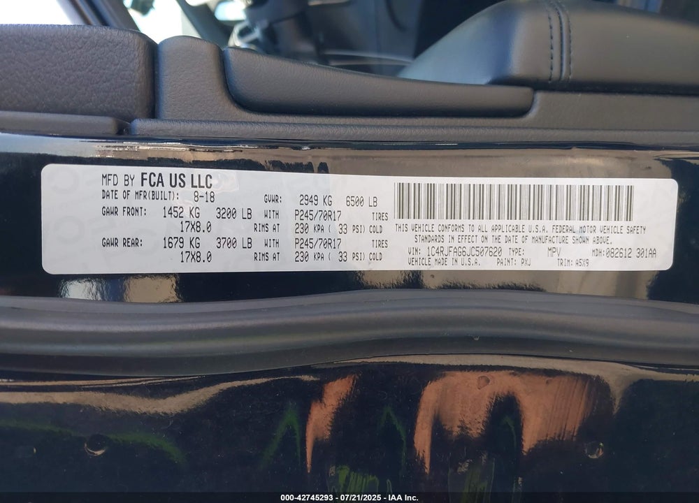 2018 JEEP GRAND CHEROKEE VIN: 1C4RJFAG6JC507620