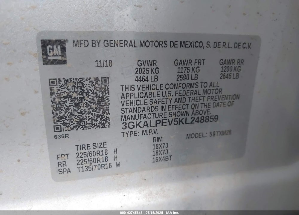 2019 GMC TERRAIN VIN: 3GKALPEV5KL248859
