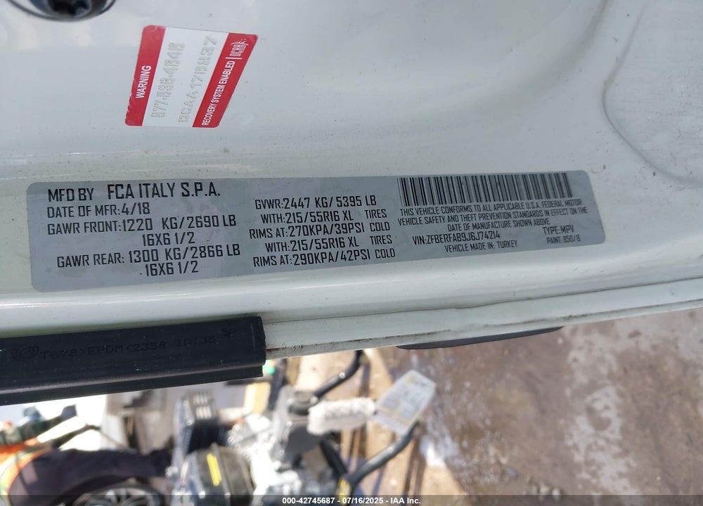 2018 RAM PROMASTER CITY TRADESMAN VIN: ZFBERFAB9J6J74214