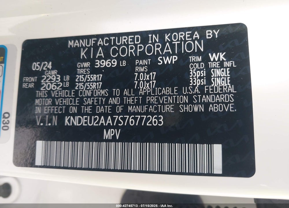 2025 KIA SELTOS S VIN: KNDEU2AA7S7677263