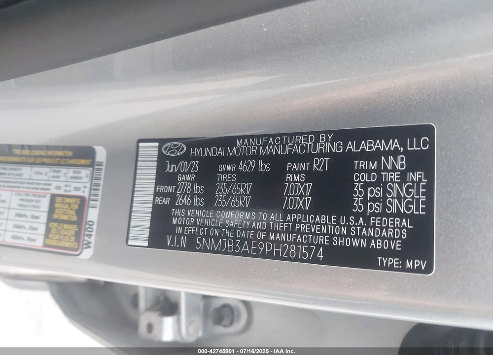 2023 HYUNDAI TUCSON VIN: 5NMJB3AE9PH281574