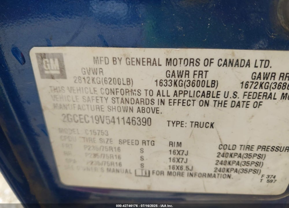 2004 CHEVROLET SILVERADO 1500 LS VIN: 2GCEC19V541146390