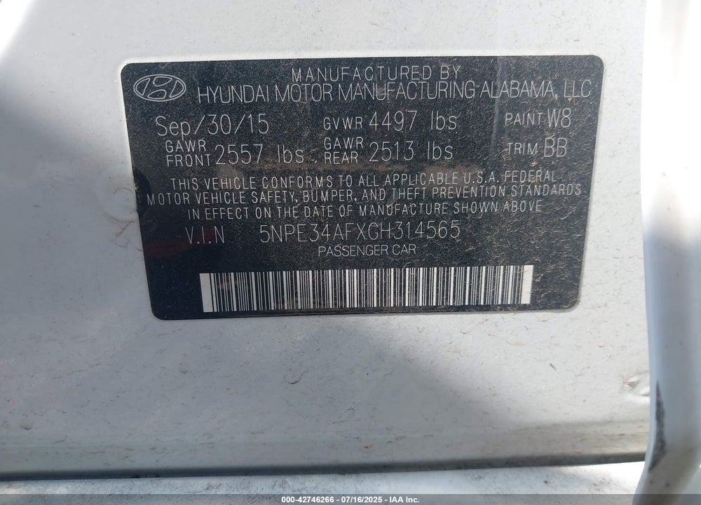 2016 HYUNDAI SONATA VIN: 5NPE34AFXGH314565