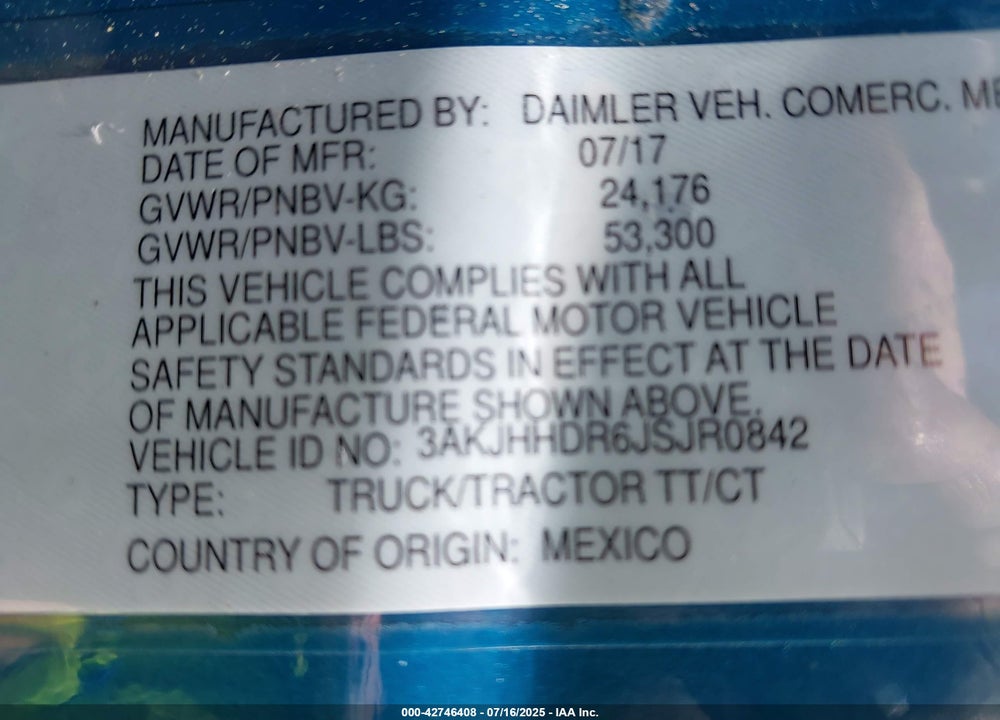 2018 FREIGHTLINER NEW CASCADIA 126 VIN: 3AKJHHDR6JSJR0842