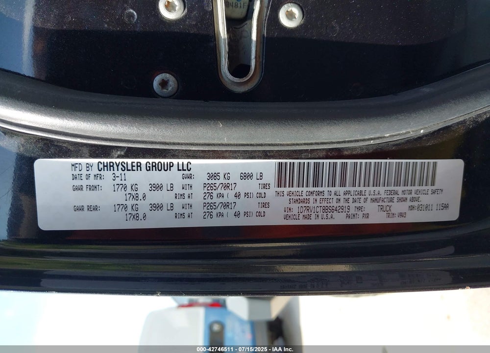 2011 RAM 1500 ST VIN: 1D7RV1CT8BS642919