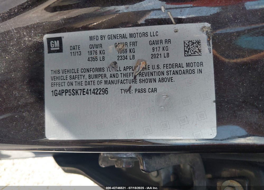 2014 BUICK VERANO VIN: 1G4PP5SK7E4142296