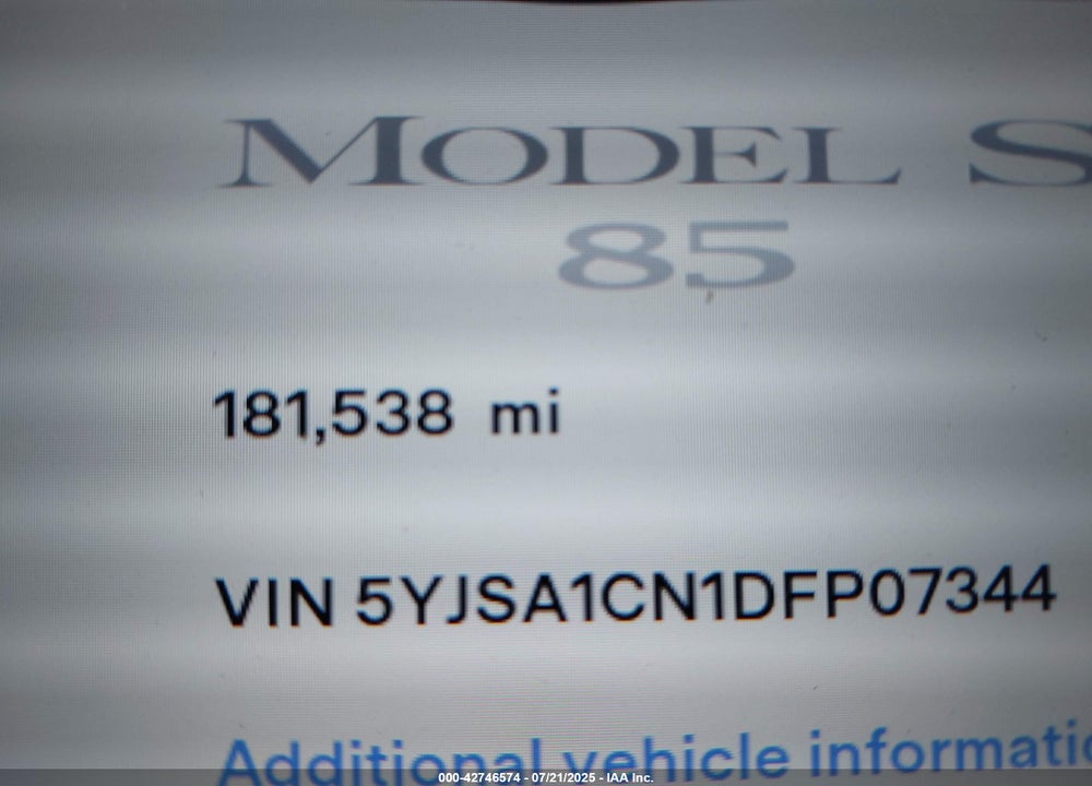 2013 TESLA MODEL S VIN: 5YJSA1CN1DFP07344