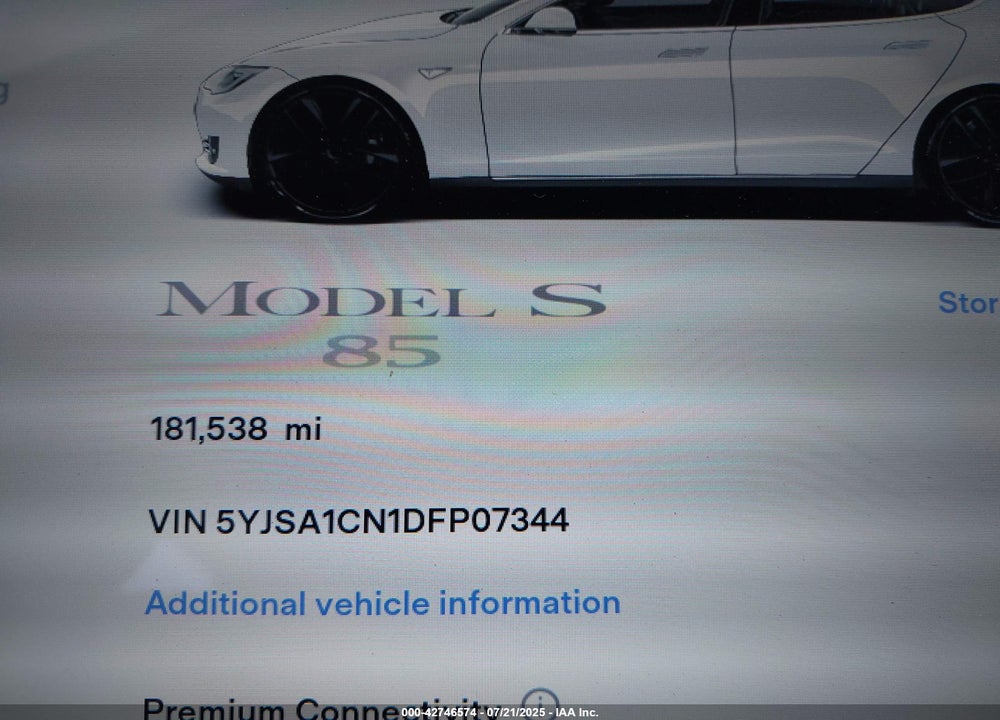 2013 TESLA MODEL S VIN: 5YJSA1CN1DFP07344