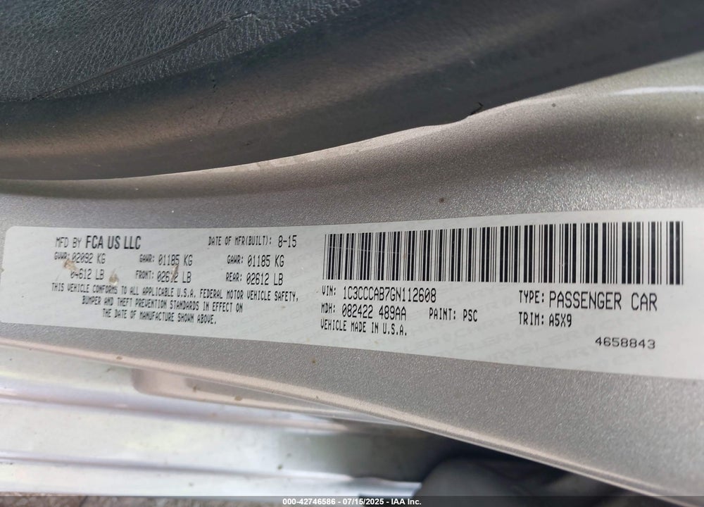 2016 CHRYSLER 200 VIN: 1C3CCCAB7GN112608