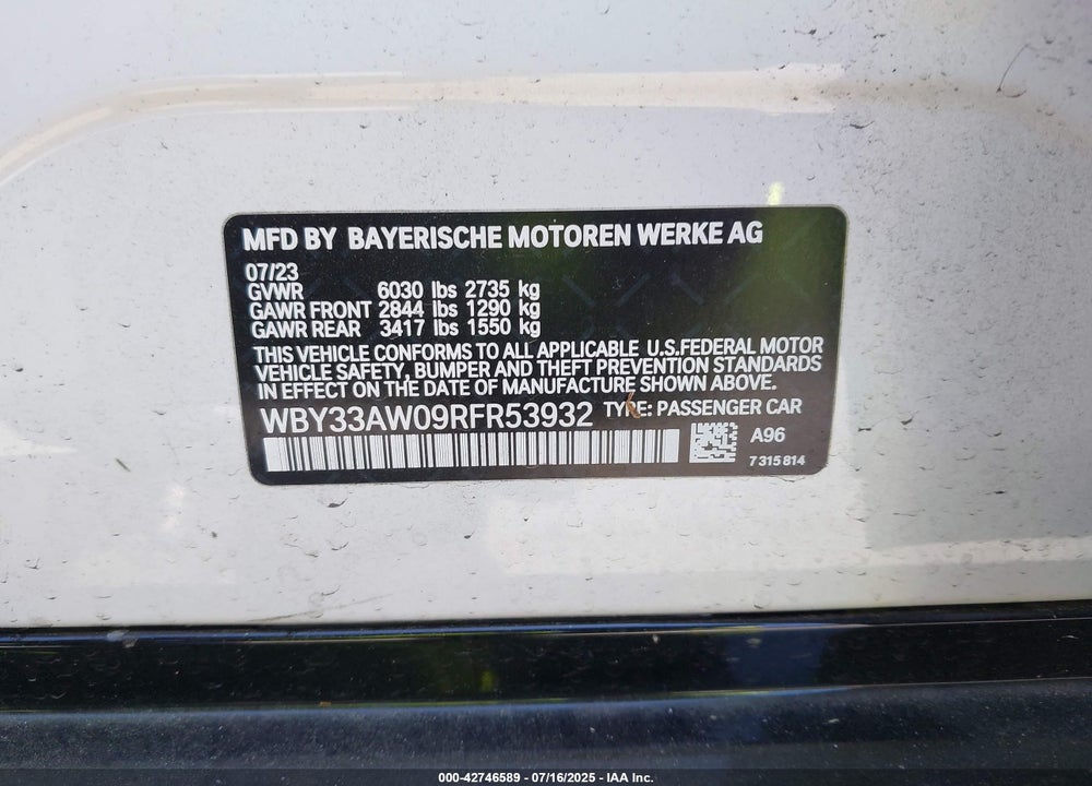 2024 BMW I4 M50 VIN: WBY33AW09RFR53932