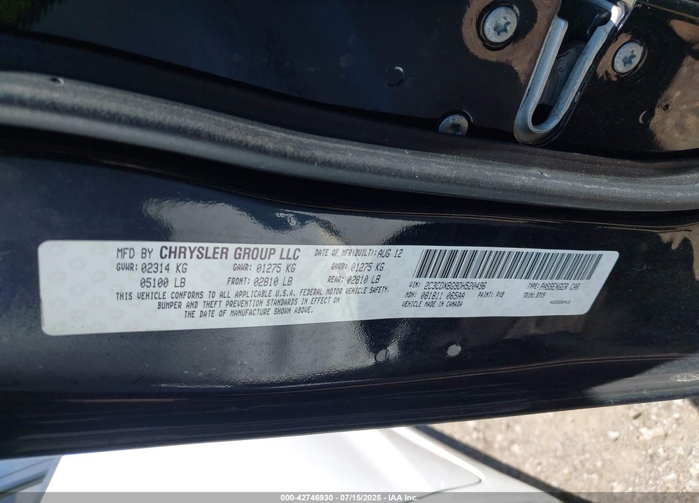 2013 DODGE CHARGER VIN: 2C3CDXBG9DH520496